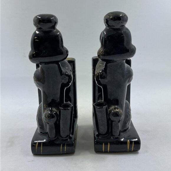 Vintage Black Poodle Dog Porcelain Bookends Set Pen Pencil Holder Japan - Picture 5 of 13